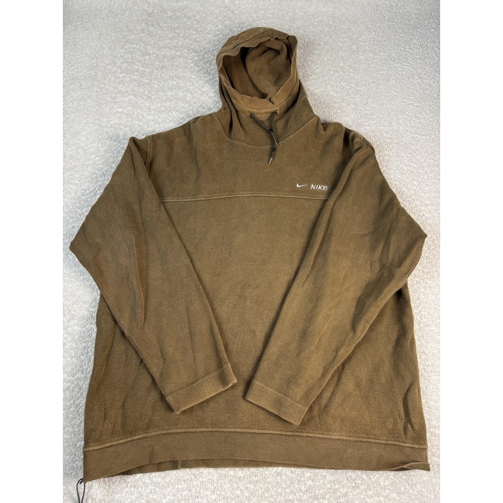 Nike Y2K Hoodie Mens XL Brown 100% Cotton Pullover Swoosh Logo Sweatshirt Casual
